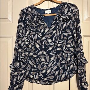 MELLODAY Blue Feather Pattern Blouse